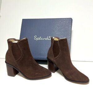 SPLENDID Women’s Marika Stacked Block Heel Chocolate Leather Suede Boots Size 9